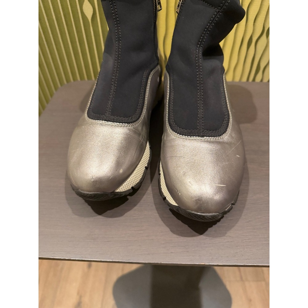 Prada Sport Silver Metallic Leather Black Neoprene Sock Sneaker Boots 10.5 40.5 - Picture 3 of 11